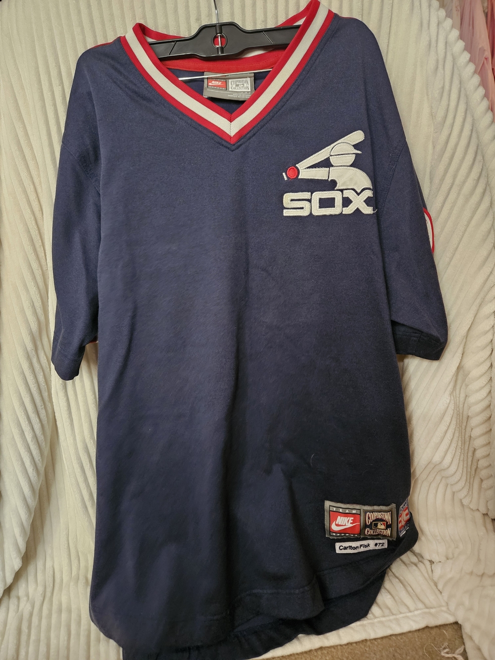 Nike Cooperstown Collection Carlton Fisk #72 Chicago White Sox navy blue jersey
